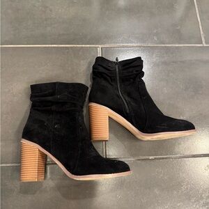 Black Suede Ankle Boots with Wooden Heel
